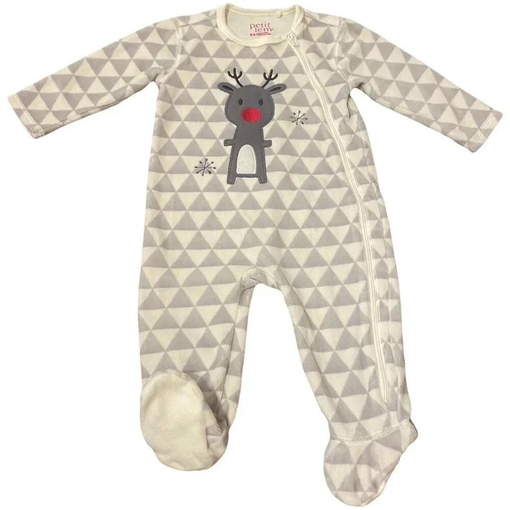 9 Months Petit Lem Christmas Reindeer Footed Long Sleeves Pajamas
